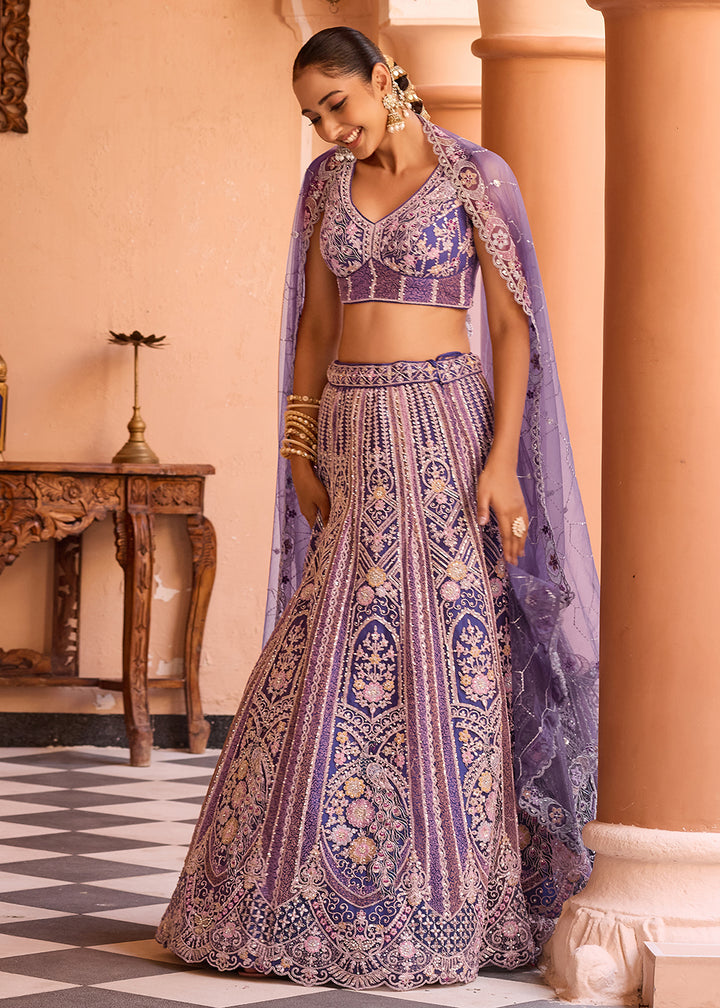 Buy Now Adorable Purple Net Embroidered Bridesmaids Lehenga Choli Online in US, UK, Canada, France, Germany, Sweden, Greece, Denmark & Worldwide at Empress.
