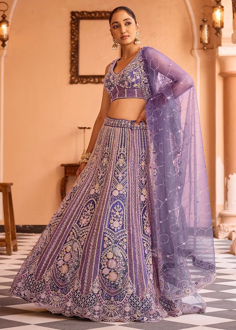 Buy Now Adorable Purple Net Embroidered Bridesmaids Lehenga Choli Online in US, UK, Canada, France, Germany, Sweden, Greece, Denmark & Worldwide at Empress.