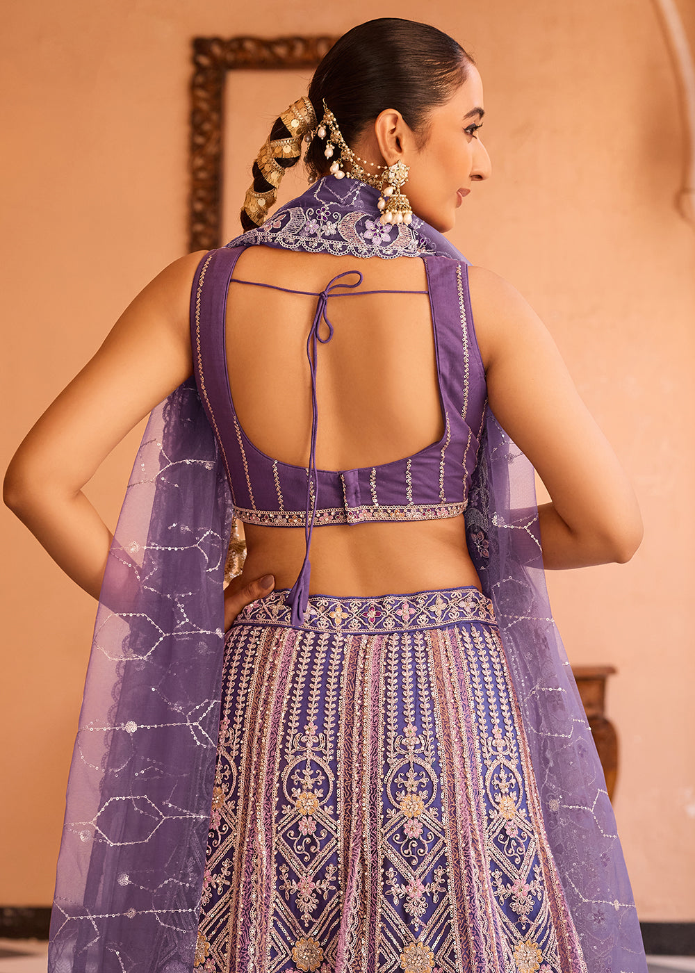 Buy Now Adorable Purple Net Embroidered Bridesmaids Lehenga Choli Online in US, UK, Canada, France, Germany, Sweden, Greece, Denmark & Worldwide at Empress.