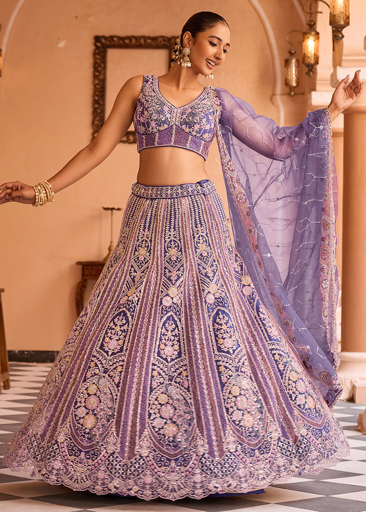 Buy Now Adorable Purple Net Embroidered Bridesmaids Lehenga Choli Online in US, UK, Canada, France, Germany, Sweden, Greece, Denmark & Worldwide at Empress.