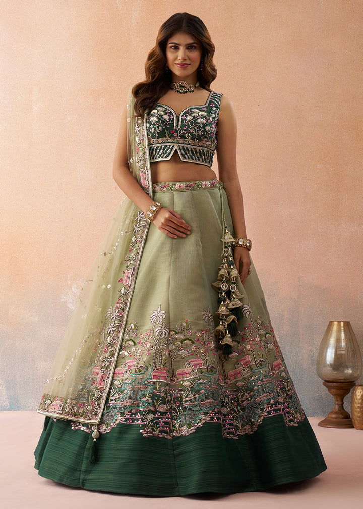 Buy Now Net Ombre Green & Lime Festive Wear Lehenga Choli Online in US, UK, Canada, France, Italy, Germany, Australia, Greece, Sweden, & Worldwide at Empress.