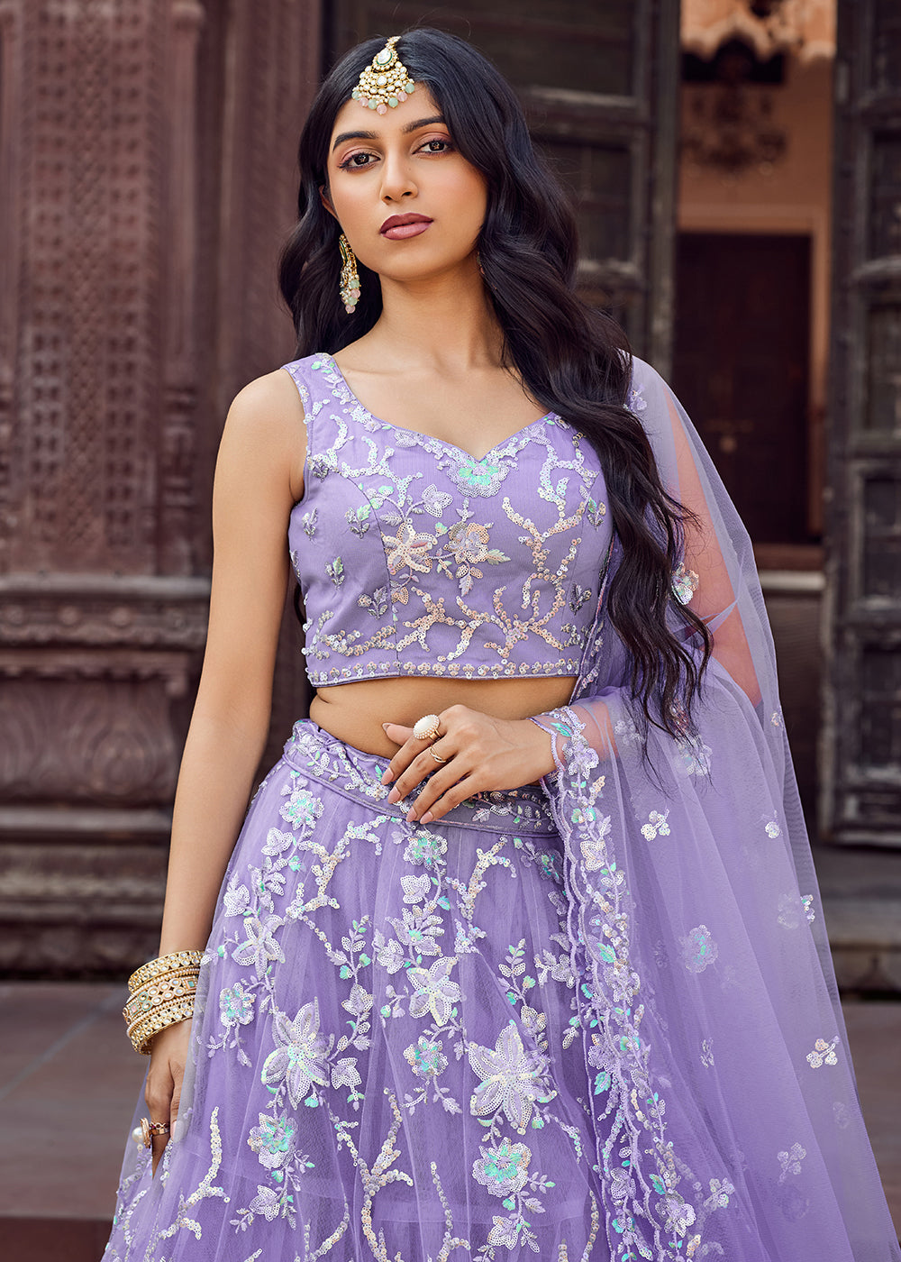 Buy Now Net Embroidered Mauve Festive Style Lehenga Choli Online in US, UK, Canada, France, Germany, Sweden, Greece, Denmark, UAE & Worldwide at Empress.