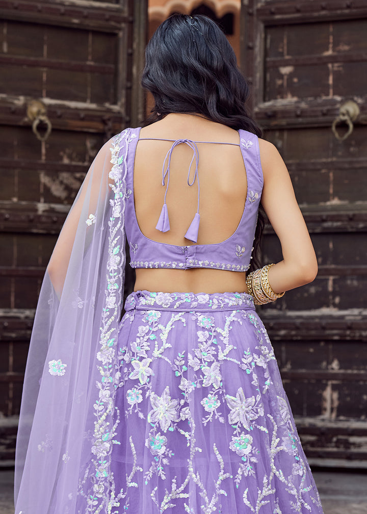 Buy Now Net Embroidered Mauve Festive Style Lehenga Choli Online in US, UK, Canada, France, Germany, Sweden, Greece, Denmark, UAE & Worldwide at Empress.