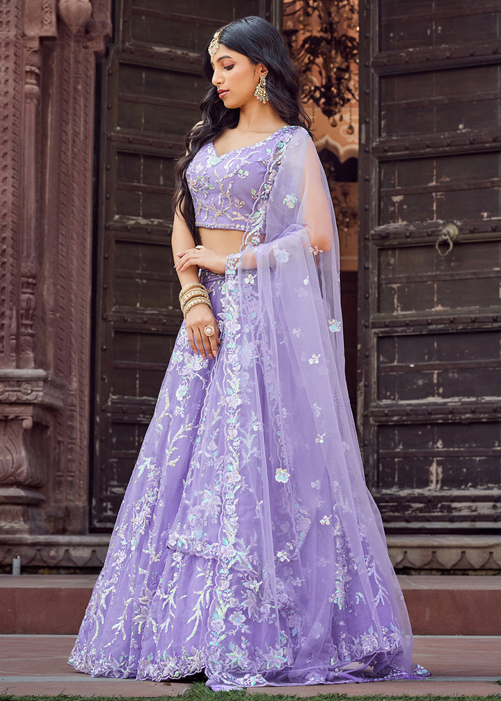 Buy Now Net Embroidered Mauve Festive Style Lehenga Choli Online in US, UK, Canada, France, Germany, Sweden, Greece, Denmark, UAE & Worldwide at Empress.