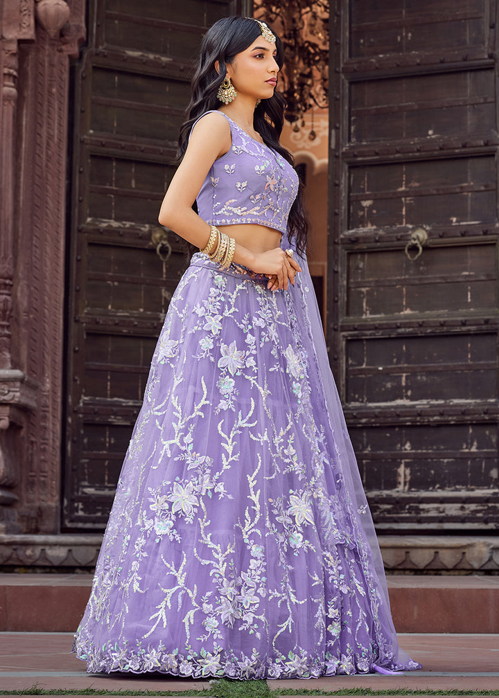 Buy Now Net Embroidered Mauve Festive Style Lehenga Choli Online in US, UK, Canada, France, Germany, Sweden, Greece, Denmark, UAE & Worldwide at Empress.
