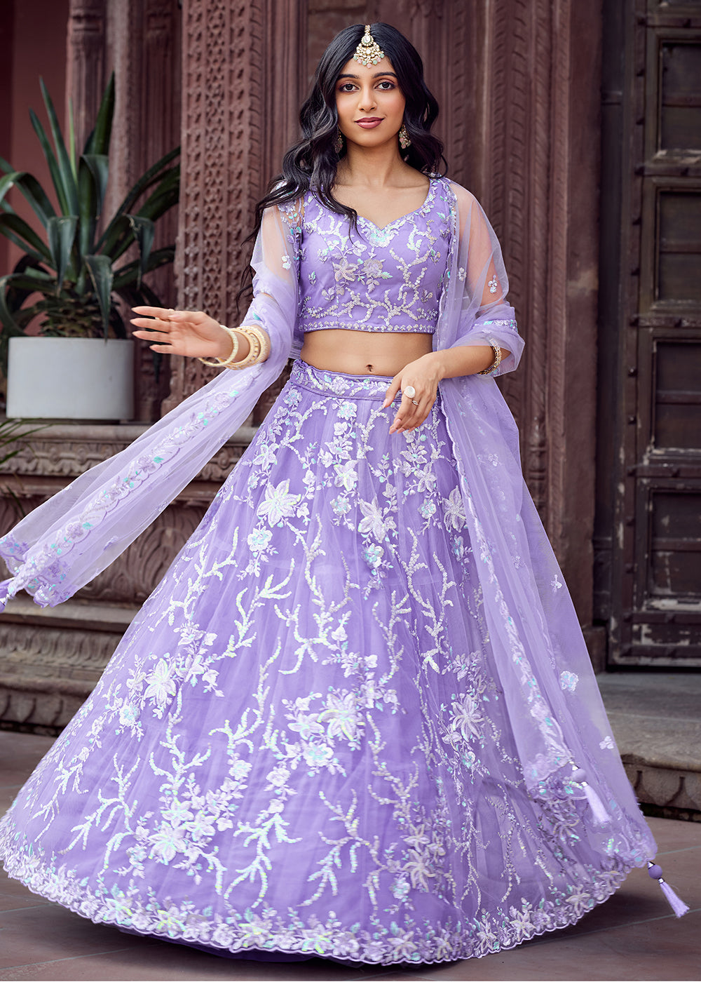 Buy Now Net Embroidered Mauve Festive Style Lehenga Choli Online in US, UK, Canada, France, Germany, Sweden, Greece, Denmark, UAE & Worldwide at Empress.