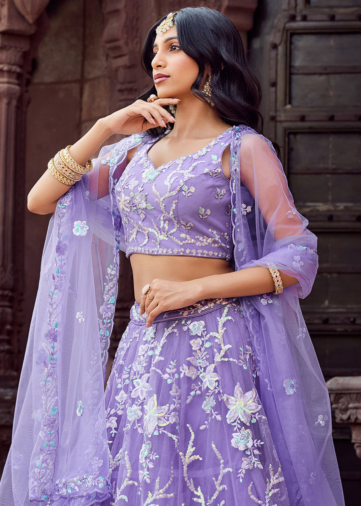 Buy Now Net Embroidered Mauve Festive Style Lehenga Choli Online in US, UK, Canada, France, Germany, Sweden, Greece, Denmark, UAE & Worldwide at Empress.