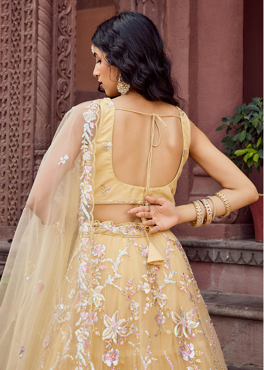 Buy Now Net Embroidered Yellow Festive Style Lehenga Choli Online in US, UK, Canada, France, Germany, Sweden, Greece, Denmark, UAE & Worldwide at Empress.