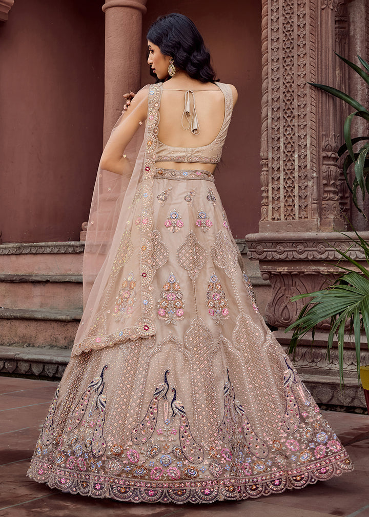 Buy Now Beige Net Wedding Function Style Lehenga Choli Online in US, UK, Canada, France, Germany, Sweden, Greece, Denmark, Maldives, UAE & Worldwide at Empress.