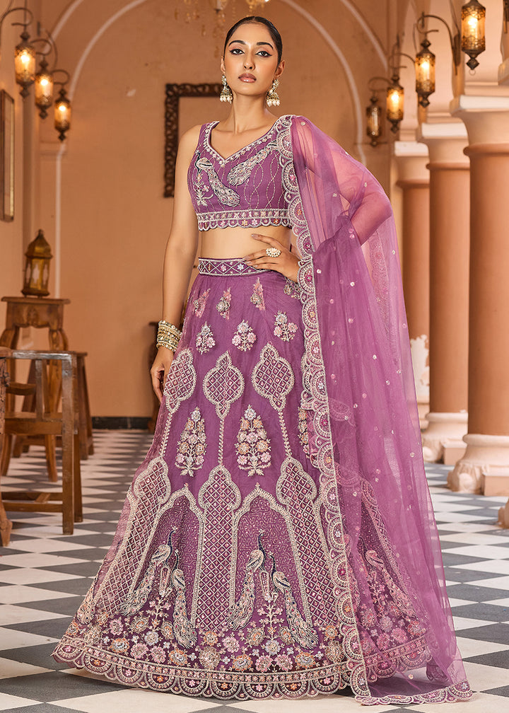 Buy Now Lavender Net Wedding Function Style Lehenga Choli Online in US, UK, Canada, France, Germany, Sweden, Greece, Denmark, Maldives, UAE & Worldwide at Empress.