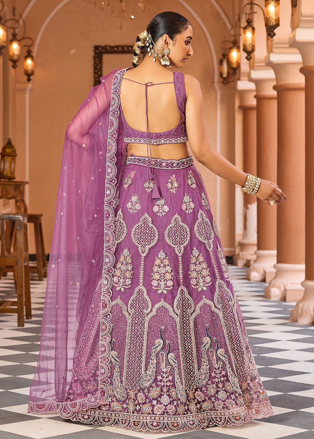 Buy Now Lavender Net Wedding Function Style Lehenga Choli Online in US, UK, Canada, France, Germany, Sweden, Greece, Denmark, Maldives, UAE & Worldwide at Empress.
