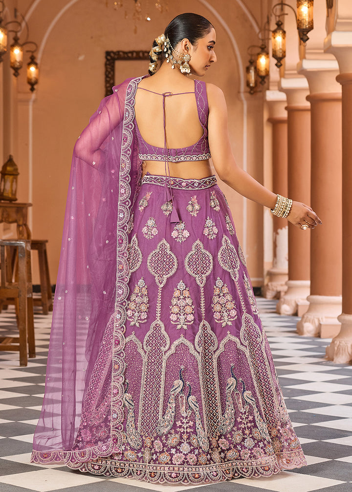 Buy Now Lavender Net Wedding Function Style Lehenga Choli Online in US, UK, Canada, France, Germany, Sweden, Greece, Denmark, Maldives, UAE & Worldwide at Empress.