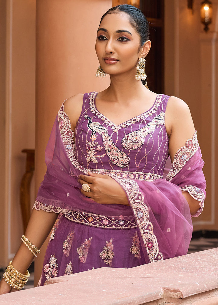 Buy Now Lavender Net Wedding Function Style Lehenga Choli Online in US, UK, Canada, France, Germany, Sweden, Greece, Denmark, Maldives, UAE & Worldwide at Empress.