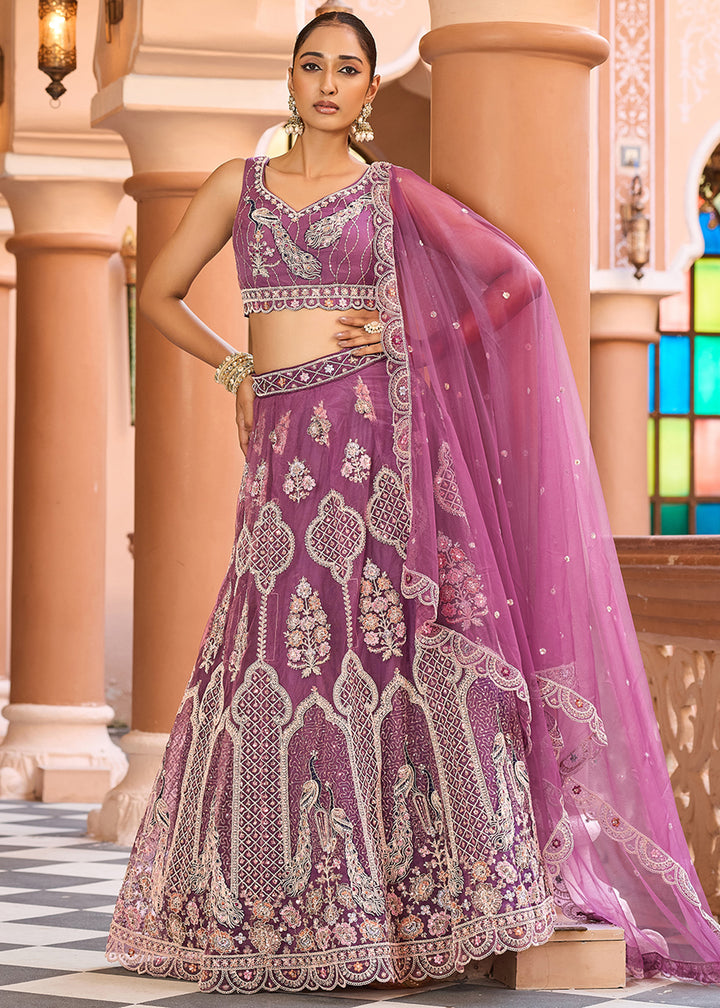 Buy Now Lavender Net Wedding Function Style Lehenga Choli Online in US, UK, Canada, France, Germany, Sweden, Greece, Denmark, Maldives, UAE & Worldwide at Empress.
