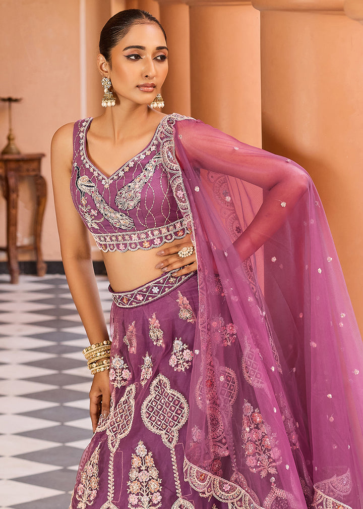 Buy Now Lavender Net Wedding Function Style Lehenga Choli Online in US, UK, Canada, France, Germany, Sweden, Greece, Denmark, Maldives, UAE & Worldwide at Empress.