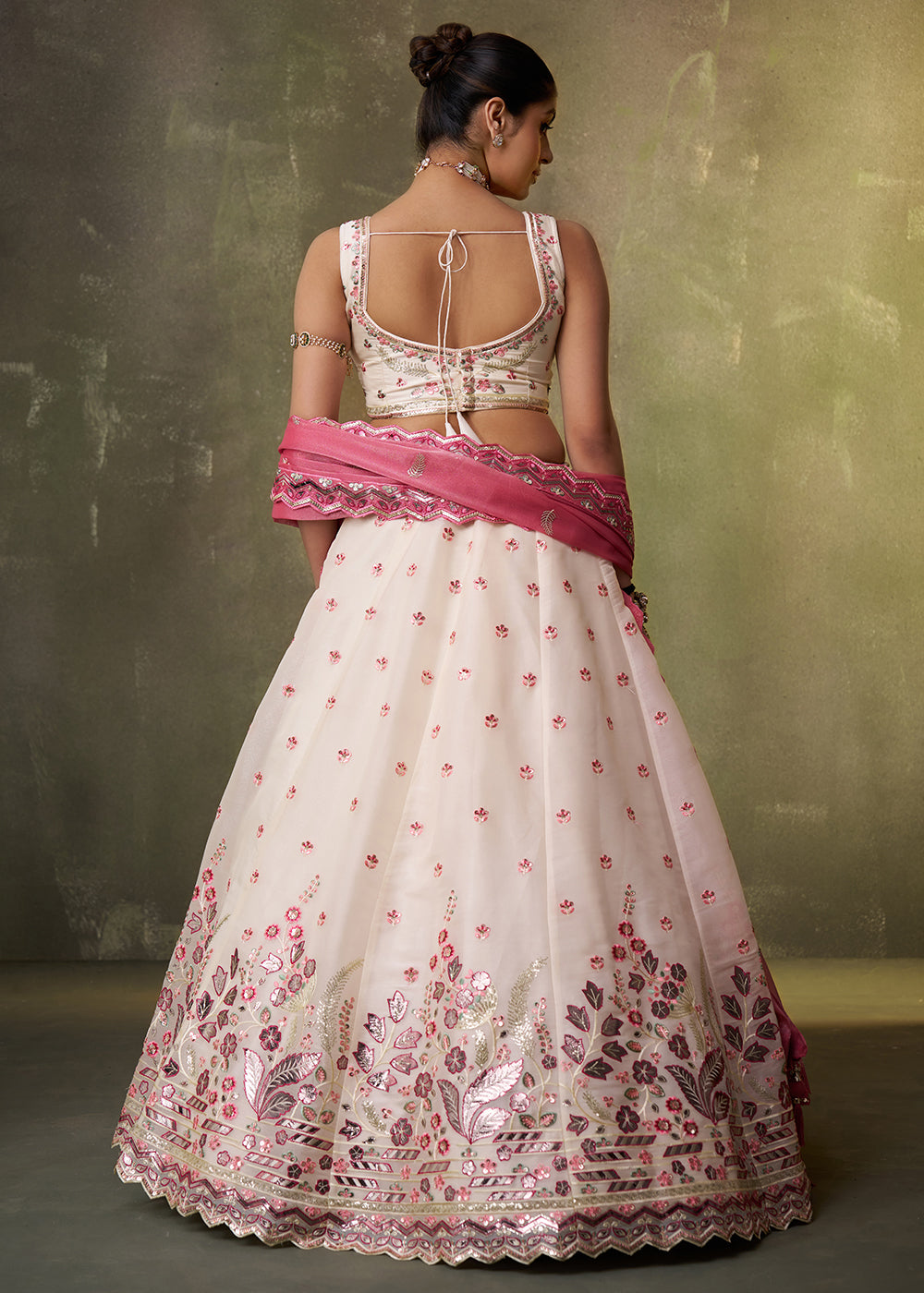 Buy Now Cream Wedding Function Style Organza Lehenga Choli Online in US, UK, Canada, France, Germany, Sweden, Greece, Denmark, Spain, UAE & Worldwide at Empress.