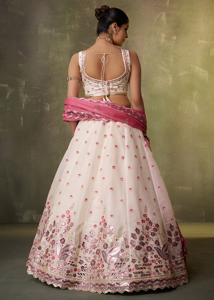 Buy Now Cream Wedding Function Style Organza Lehenga Choli Online in US, UK, Canada, France, Germany, Sweden, Greece, Denmark, Spain, UAE & Worldwide at Empress.