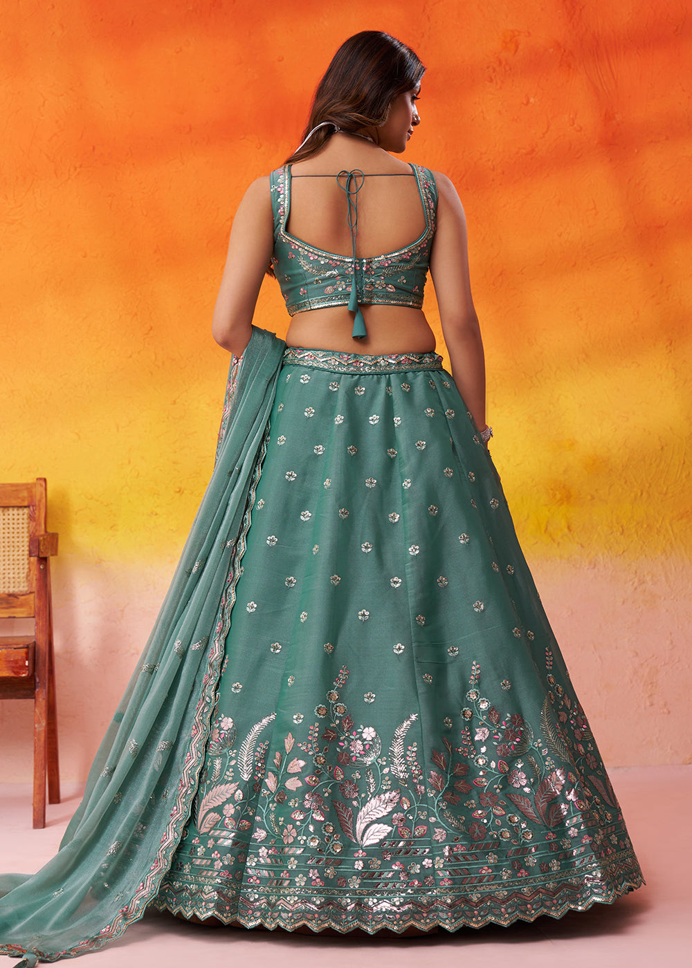 Buy Now Green Wedding Function Style Organza Lehenga Choli Online in US, UK, Canada, France, Germany, Sweden, Greece, Denmark, Spain, UAE & Worldwide at Empress