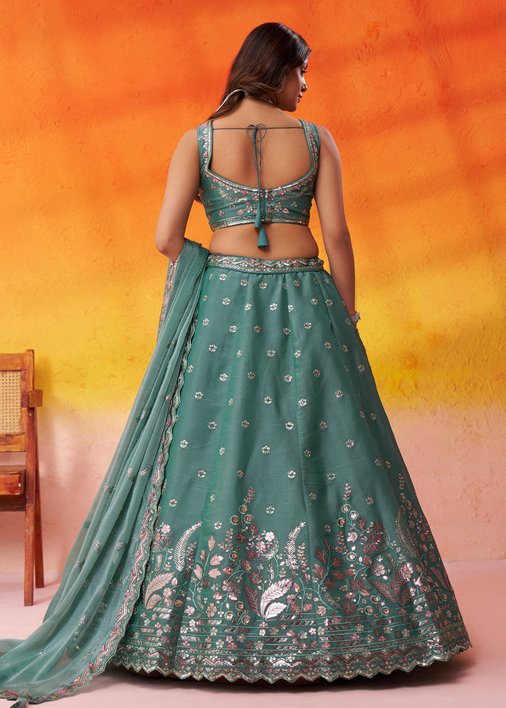 Buy Now Green Wedding Function Style Organza Lehenga Choli Online in US, UK, Canada, France, Germany, Sweden, Greece, Denmark, Spain, UAE & Worldwide at Empress