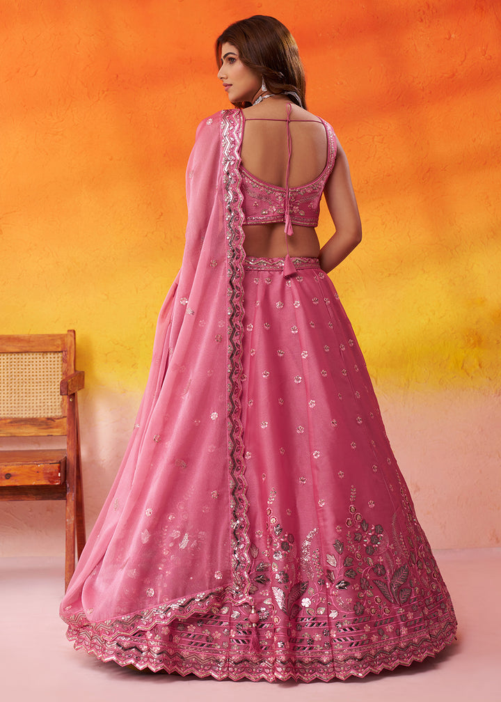 Buy Now Pink Wedding Function Style Organza Lehenga Choli Online in US, UK, Canada, France, Germany, Sweden, Greece, Denmark, Spain, UAE & Worldwide at Empress.