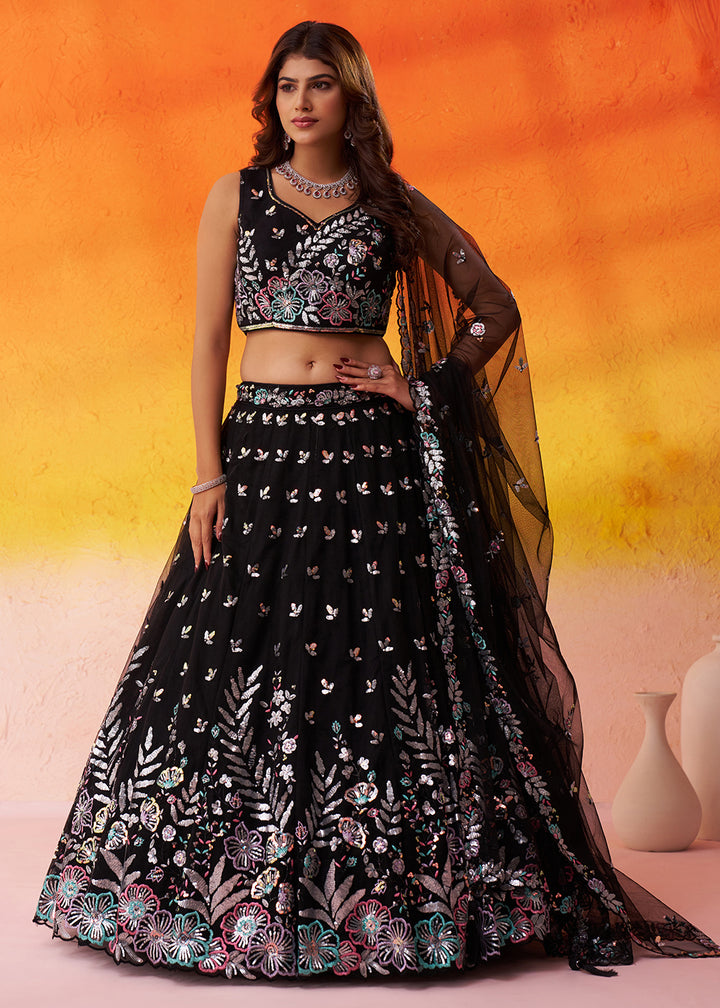 Buy Now Black Wedding & Party Style Net Lehenga Choli Online in US, UK, Canada, France, Germany, Sweden, Greece, Denmark, Spain, UAE & Worldwide at Empress.