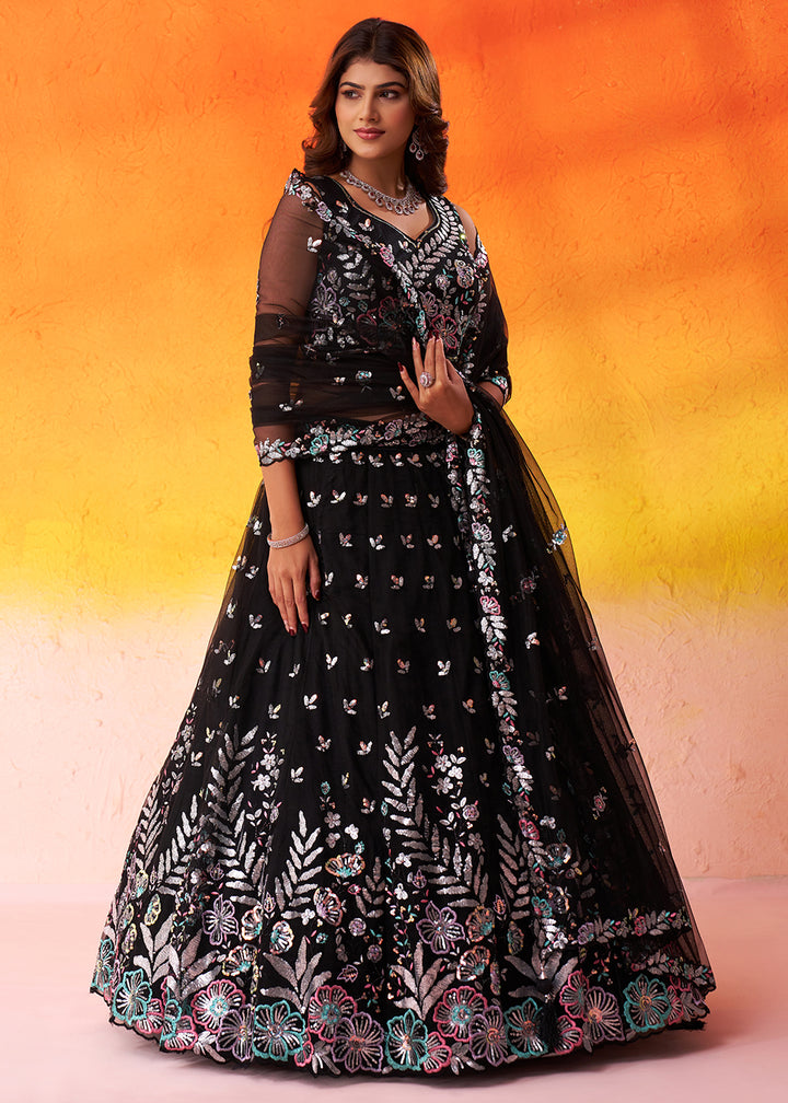 Buy Now Black Wedding & Party Style Net Lehenga Choli Online in US, UK, Canada, France, Germany, Sweden, Greece, Denmark, Spain, UAE & Worldwide at Empress.