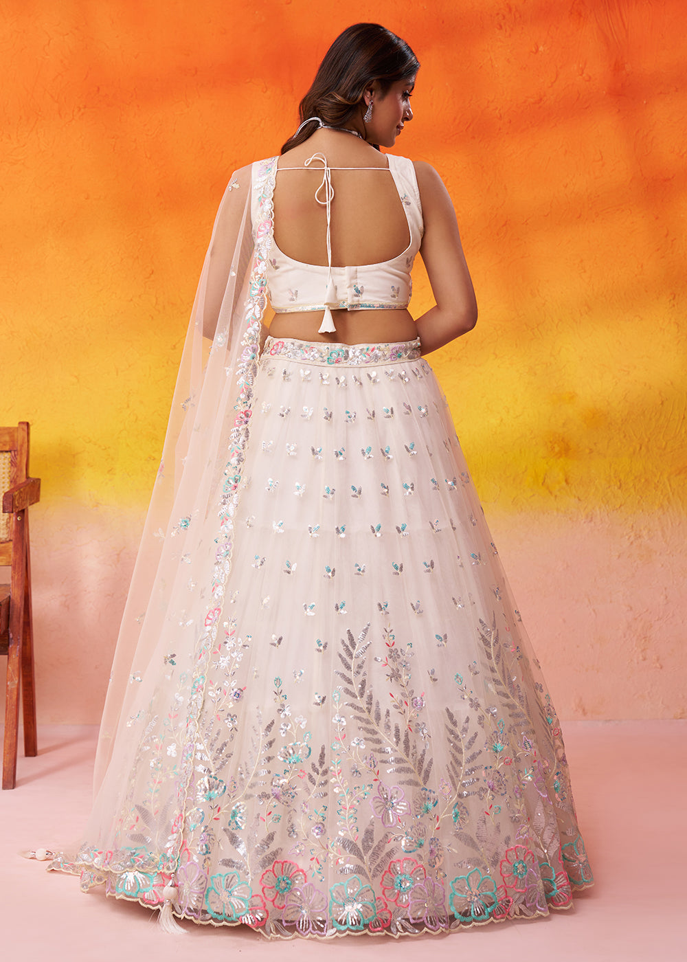 Buy Now Cream Wedding & Party Style Net Lehenga Choli Online in US, UK, Canada, France, Germany, Sweden, Greece, Denmark, Spain, UAE & Worldwide at Empress.