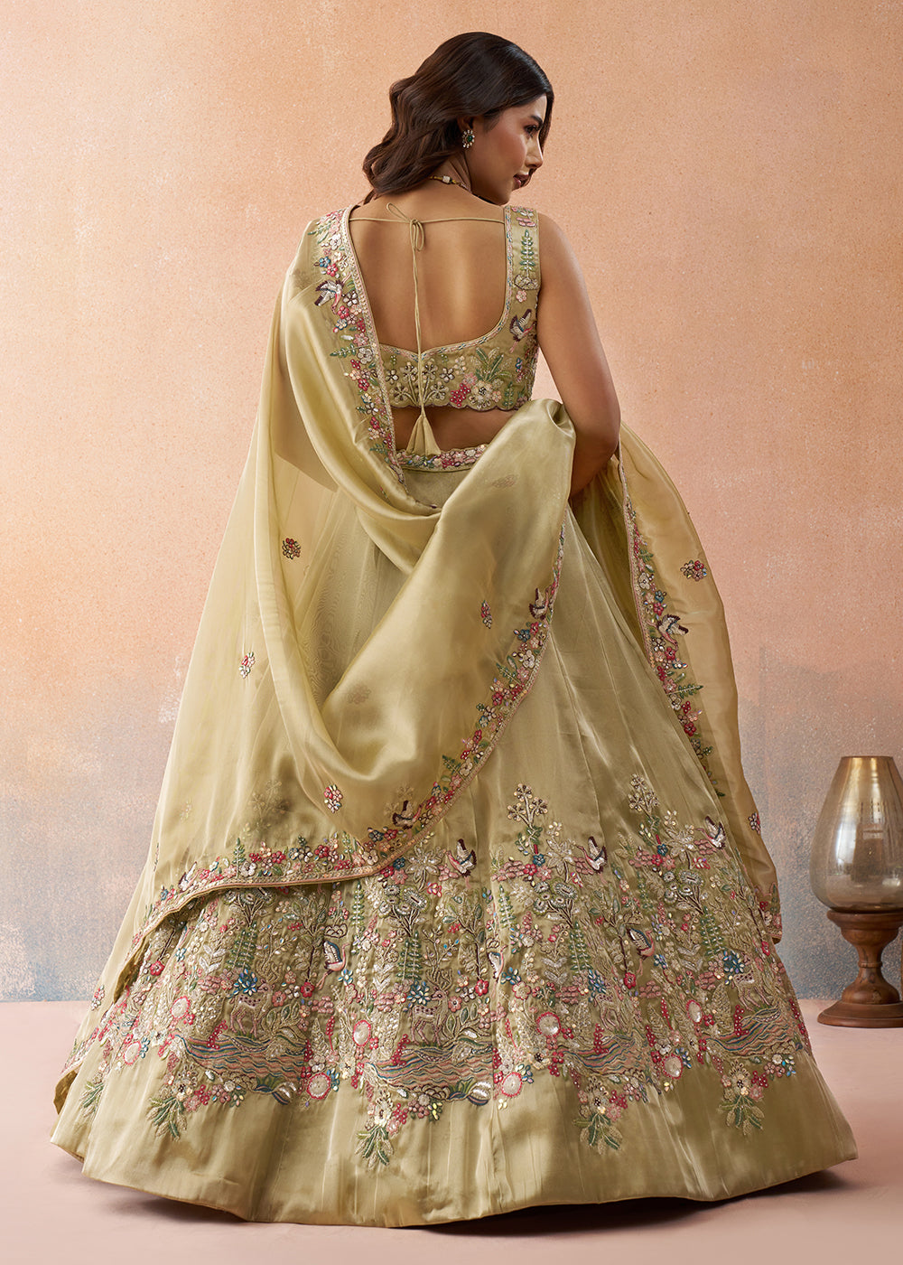 Buy Now Beige Sequins & Zarkan Designer Wear Lehenga Choli Online in US, UK, Canada, France, Italy, Germany, Australia, Greece, Sweden, & Worldwide at Empress.
