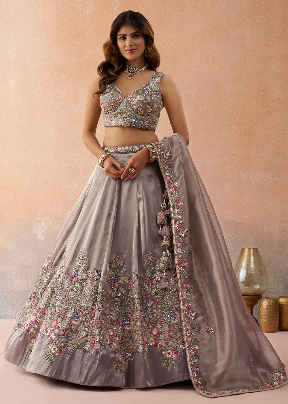 Buy Now Lavender Sequins & Zarkan Designer Wear Lehenga Choli Online in US, UK, Canada, France, Italy, Germany, Australia, Greece, Sweden, & Worldwide at Empress.