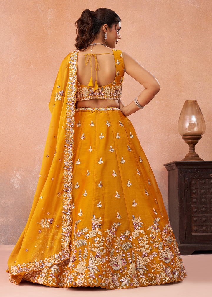Buy Now Beautiful Mustard Color Sequins Designer Lehenga Choli Online in US, UK, Canada, France, Italy, Germany, Australia, Greece, UAE & Worldwide at Empress.