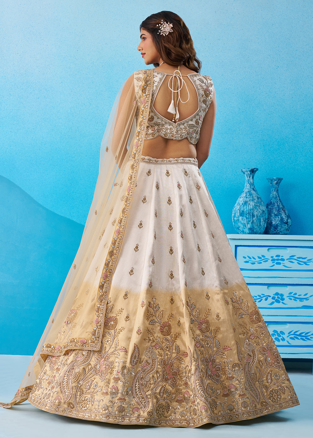 Buy Now Ombre Beige & Cream Designer Wedding Lehenga Choli Online in US, UK, Canada, France, Italy, Germany, Australia, Greece, UAE & Worldwide at Empress.