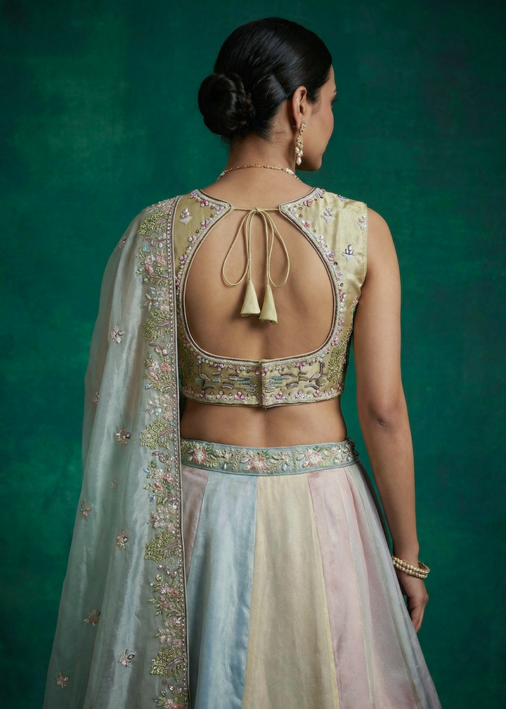 Buy Now Green Multi-Color Organza Embroidered Lehenga Choli with Dupatta Online in US, UK, Canada, France, Italy, Germany, Sweden, UAE &amp; Worldwide at Empress.