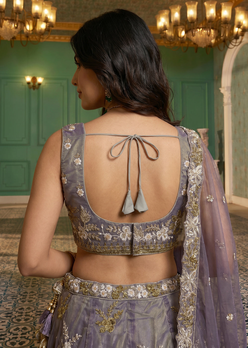 Buy Now Purple Tissue Beads Embroidered Lehenga Choli with Dupatta Online in US, UK, Canada, France, Italy, Germany, Sweden, Denmark &amp; Worldwide at Empress.