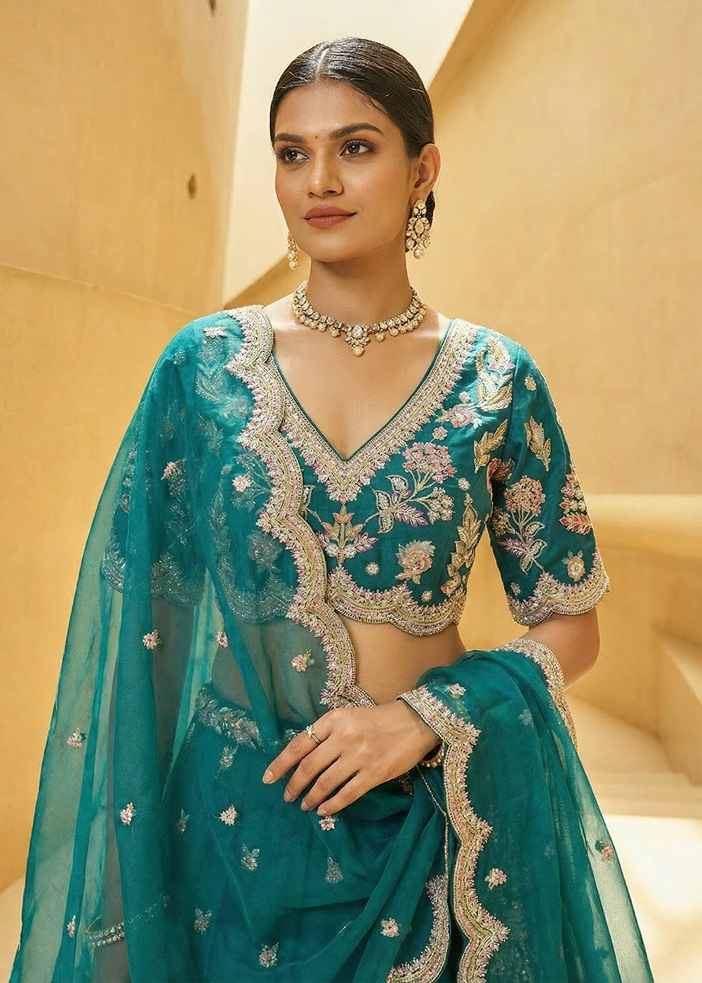 Buy Now Rama Tissue Mirror Sequince Embroidered Lehenga Choli Online in US, UK, Canada, France, Italy, Germany, Sweden, Denmark, Austria & Worldwide at Empress