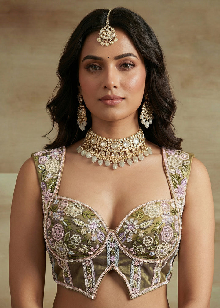 Buy Purple Tissue Moti with Embroidered Party Lehenga Choli Online in US, UK, Canada, France, Italy, Germany, Sweden, Denmark, Austria &amp; Worldwide at Empress.