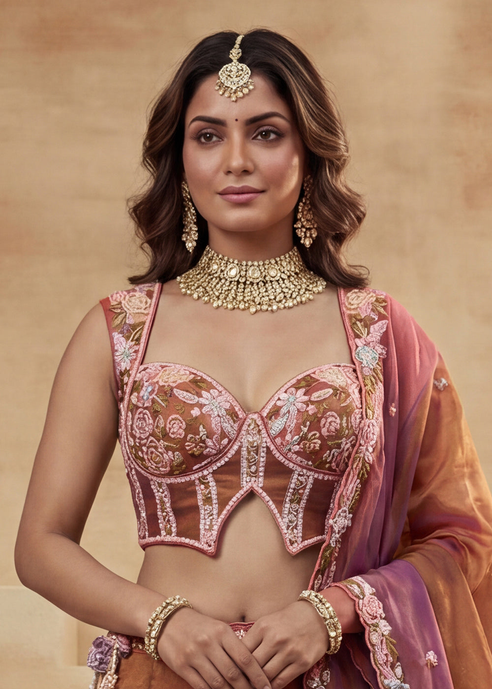 Buy Rust Tissue Moti with Embroidered Party Lehenga Choli Online in US, UK, Canada, France, Italy, Germany, Sweden, Denmark, Austria & Worldwide at Empress.