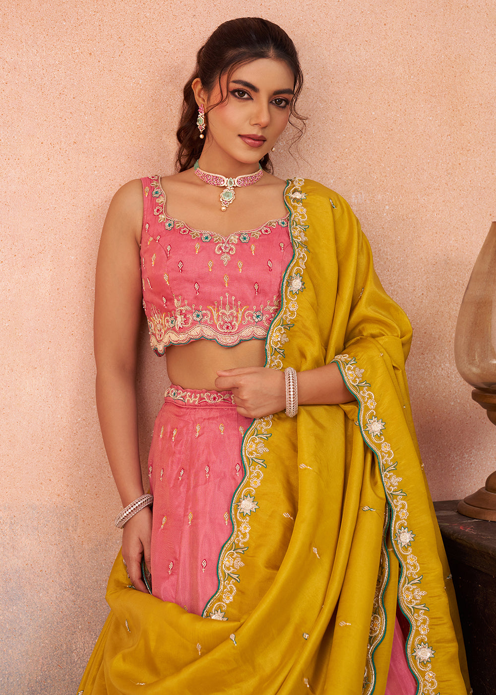 Buy Now Pink Cosmos Silk Embroidered Festive Lehenga Choli Online in US, UK, Canada, France, Italy, Germany, Australia, Greece, UAE & Worldwide at Empress.