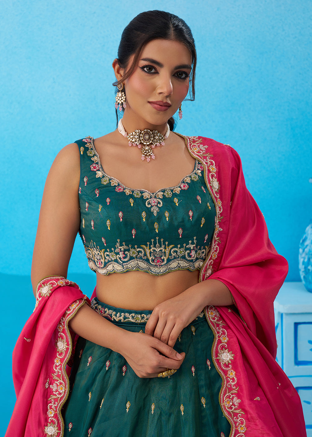 Buy Now Rama Cosmos Silk Embroidered Festive Lehenga Choli Online in US, UK, Canada, France, Italy, Germany, Australia, Greece, UAE & Worldwide at Empress.