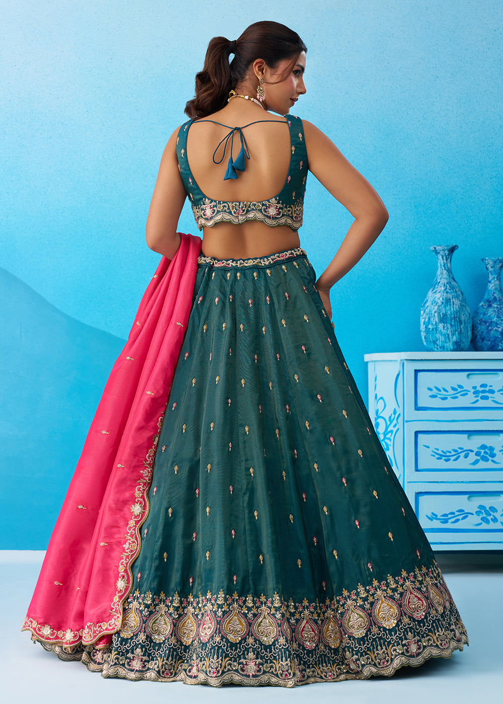 Buy Now Rama Cosmos Silk Embroidered Festive Lehenga Choli Online in US, UK, Canada, France, Italy, Germany, Australia, Greece, UAE & Worldwide at Empress.
