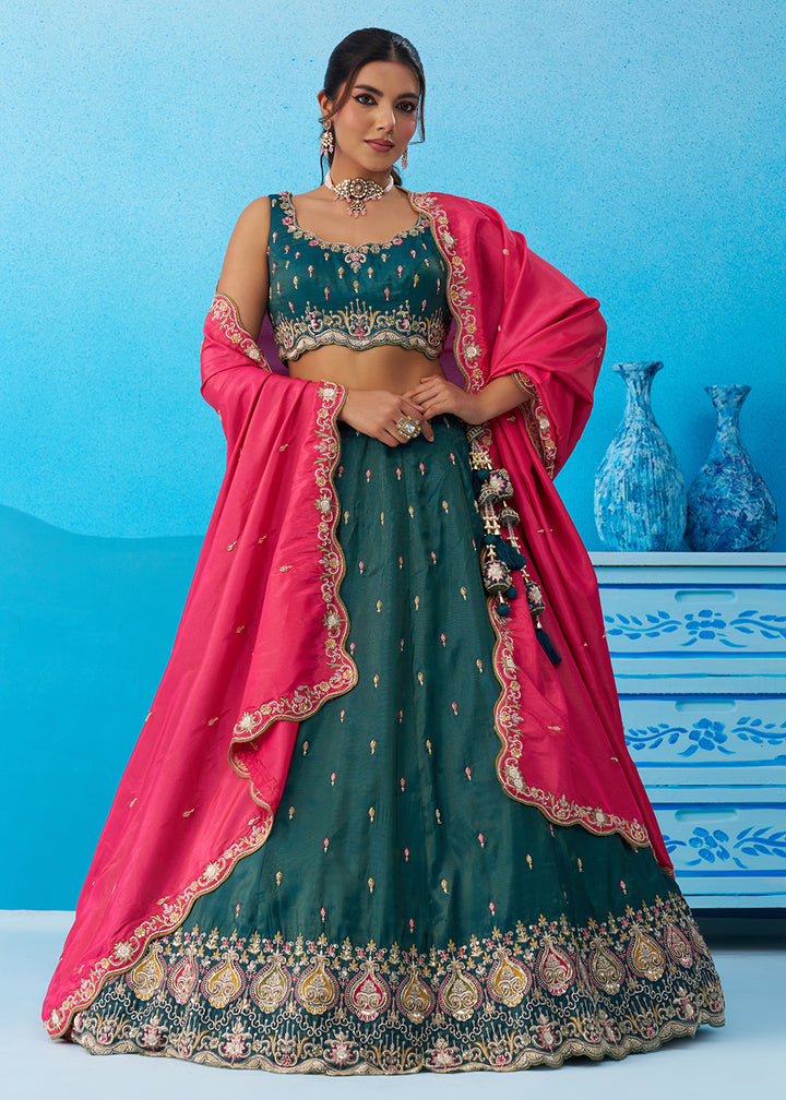 Buy Now Rama Cosmos Silk Embroidered Festive Lehenga Choli Online in US, UK, Canada, France, Italy, Germany, Australia, Greece, UAE & Worldwide at Empress.