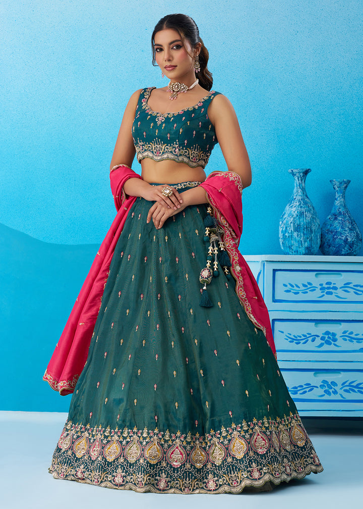 Buy Now Rama Cosmos Silk Embroidered Festive Lehenga Choli Online in US, UK, Canada, France, Italy, Germany, Australia, Greece, UAE & Worldwide at Empress.