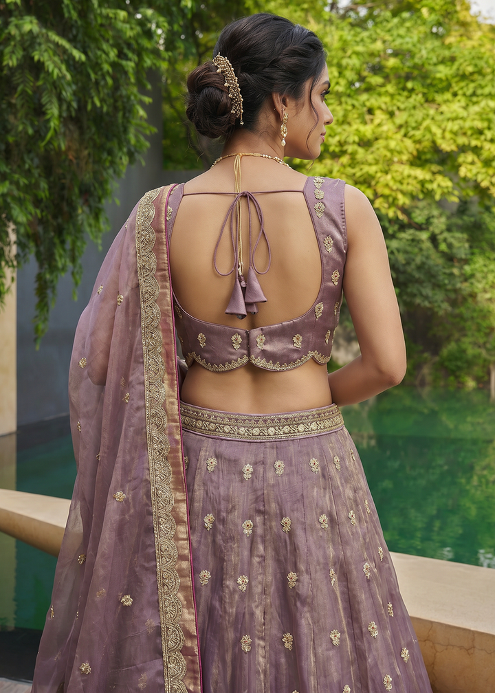 Buy Now Purple Tissue Moti with Embroidered Wedding Lehenga Choli Online in US, UK, Canada, France, Italy, Germany, Sweden, Austria, UAE &amp; Worldwide at Empress
