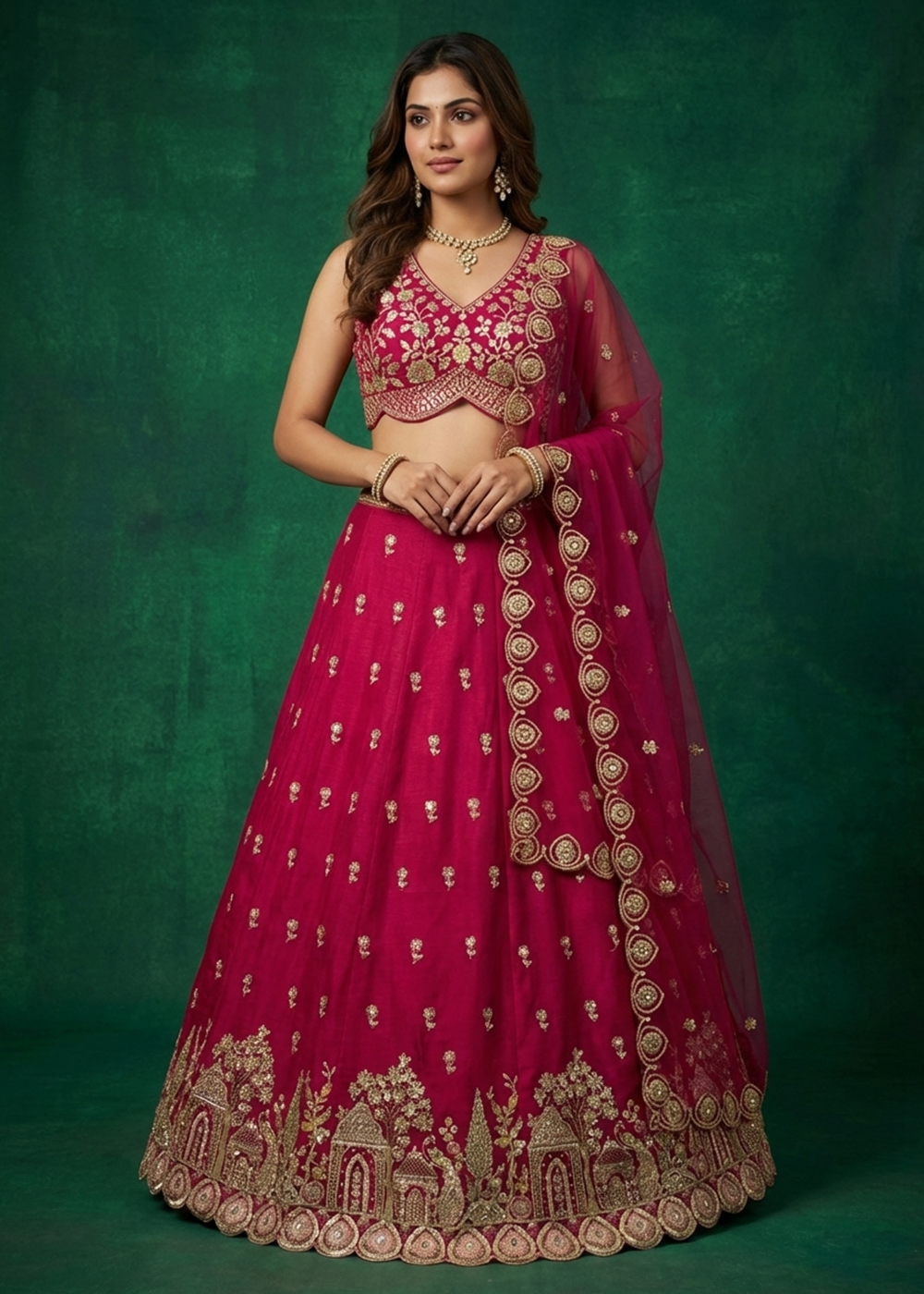 Buy Now Pink Chinnon Moti with Sequince Embroidered Lehenga Choli Online in US, UK, Canada, France, Italy, Germany, Sweden, Austria, UAE & Worldwide at Empress.