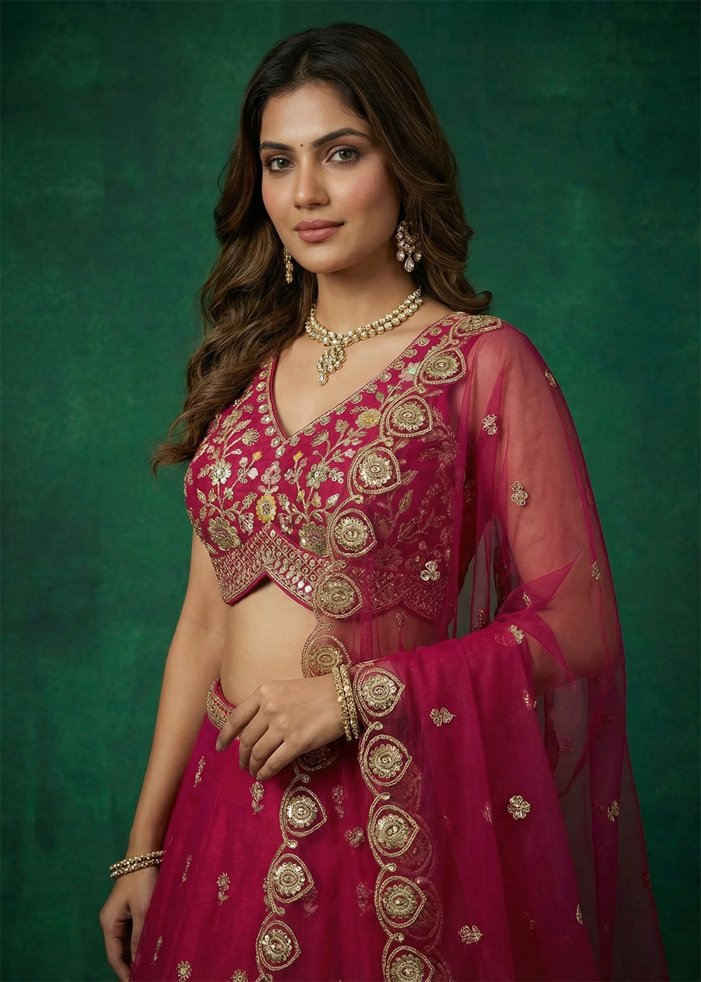 Buy Now Pink Chinnon Moti with Sequince Embroidered Lehenga Choli Online in US, UK, Canada, France, Italy, Germany, Sweden, Austria, UAE & Worldwide at Empress.