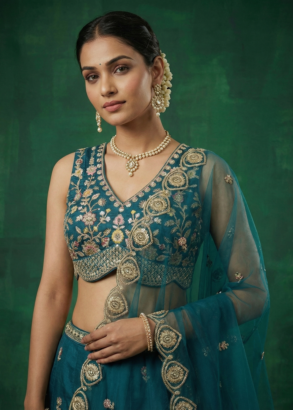 Buy Now Blue Chinnon Moti with Sequince Embroidered Lehenga Choli Online in US, UK, Canada, France, Italy, Germany, Sweden, Austria, UAE & Worldwide at Empress.