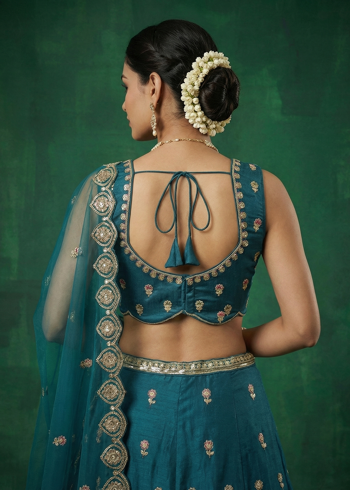 Buy Now Blue Chinnon Moti with Sequince Embroidered Lehenga Choli Online in US, UK, Canada, France, Italy, Germany, Sweden, Austria, UAE &amp; Worldwide at Empress.