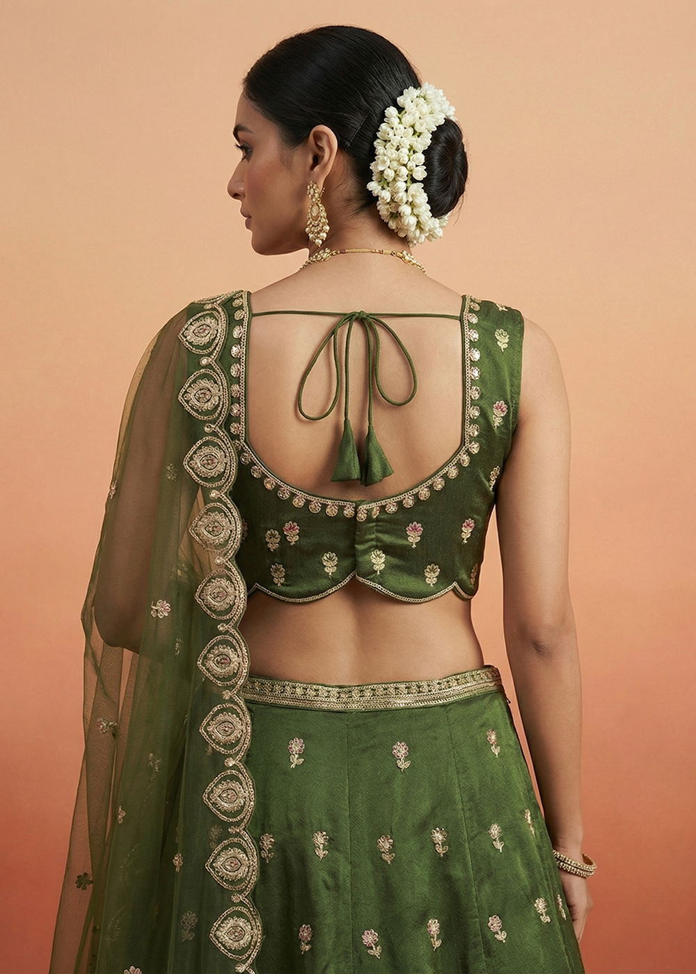 Buy Now Green Chinnon Moti with Sequince Embroidered Lehenga Choli Online in US, UK, Canada, France, Italy, Germany, Sweden, Austria, UAE &amp; Worldwide at Empress.