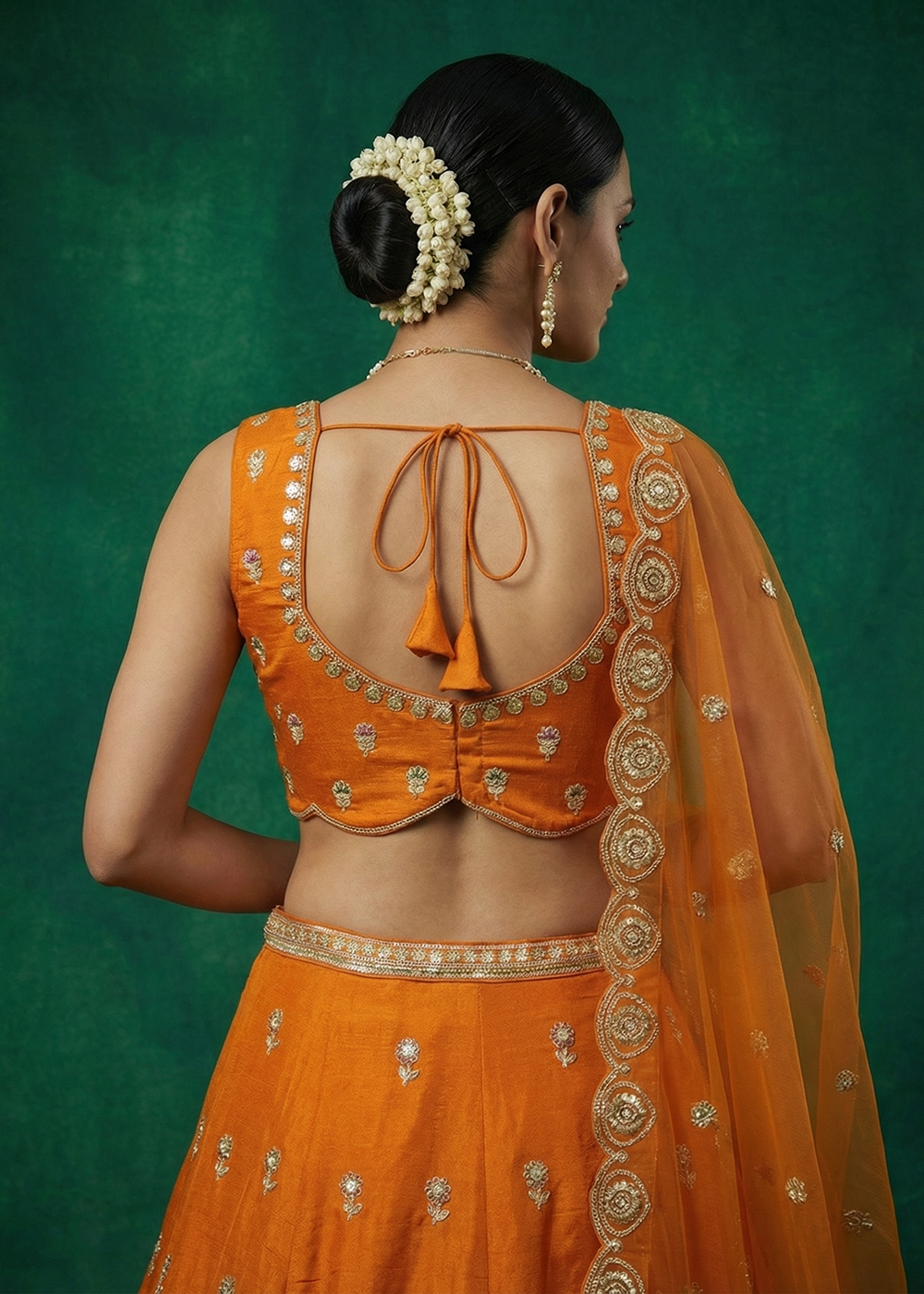 Buy Now Orange Chinnon Moti with Sequince Embroidered Lehenga Choli Online in US, UK, Canada, France, Italy, Germany, Sweden, Austria, UAE &amp; Worldwide at Empress.