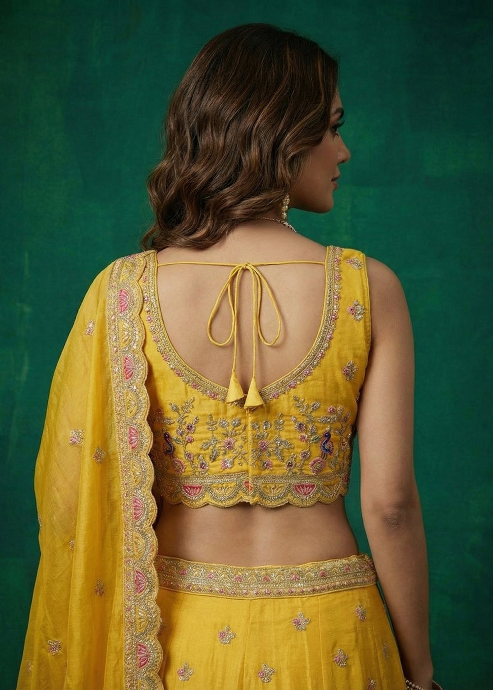 Buy Now Yellow Tissue Zarkan Embroidered Wedding Lehenga Choli Online in US, UK, Canada, France, Italy, Germany, Sweden, Austria, UAE &amp; Worldwide at Empress.