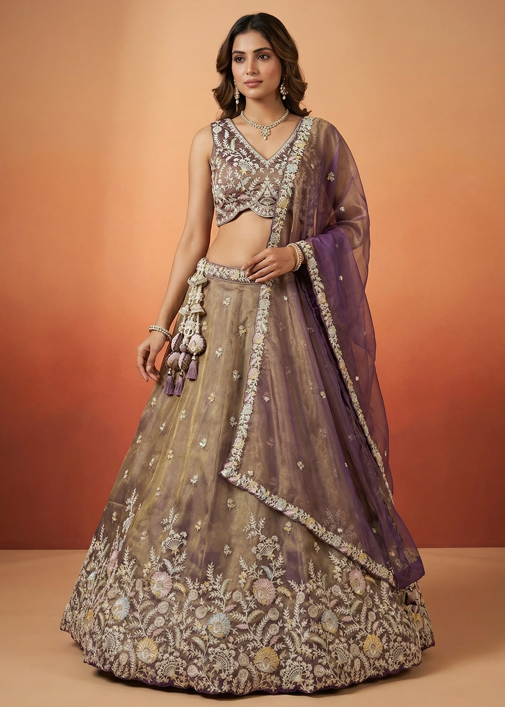 Buy Now Shaded Purple Moti with Embroidered Designer Lehenga Choli Online in US, UK, Canada, France, Italy, Germany, Sweden, Austria, UAE &amp; Worldwide at Empress.